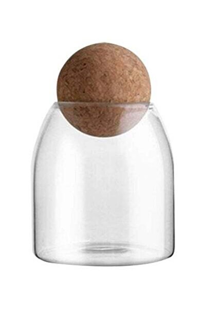 HALAMODO وعاء تخزين طعام بغطاء دائري من الفلين شفاف سعة 550 مل