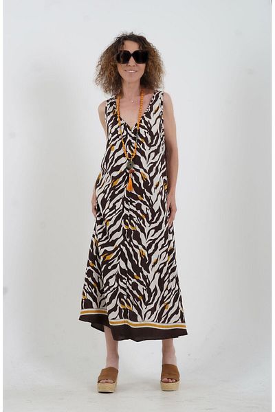 Zelish My Sister Brown Zebra Pattern Dress