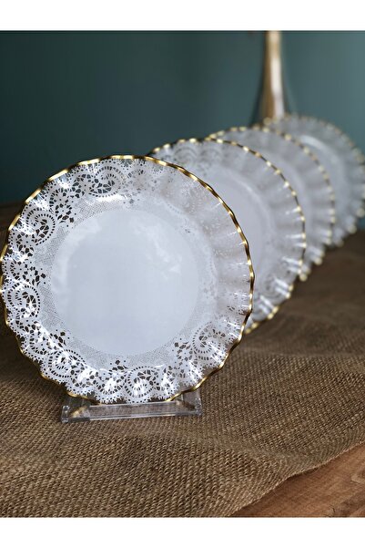 B&M Gold Lace Patterned Curved Dessert Plate 6 Pieces