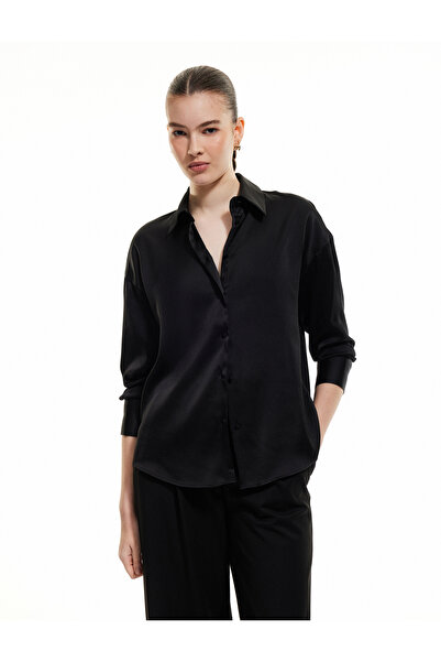 Koton Κλασικό σατέν πουκάμισο με μακρυμάνικο γιακά με κουμπιά