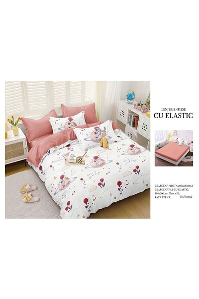 CHIRASO CHIRASO 4-Piece Bedding Set, Satin Cotton, Fitted Sheet 180x200 cm, 2 Pillowcases