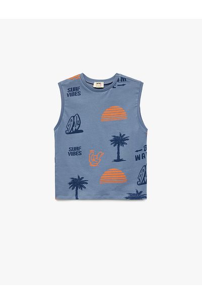 Koton Cotton Printed Sleeveless Crew Neck Undershirt