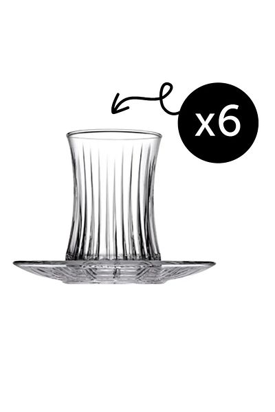 Paşabahçe Set of 6 Tea Cups with Saucers, Pasabahce, Elysia Model, Extra Quality, 170 ml
