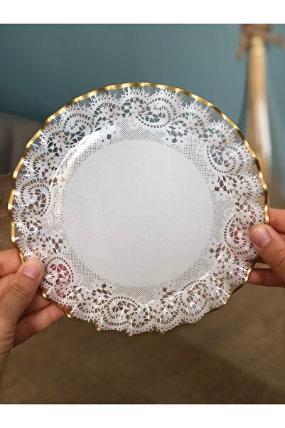 B&M Gold Lace Patterned Curved Dessert Plate 6 Pieces