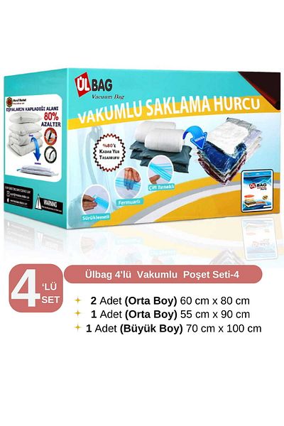 ÜLBAG Комплект от 4 вакуумни торбички (2L + 1M + 1XL вакуумна торбичка, вакуумна торбичка за съхранение)