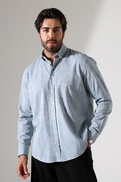 GÖMLEKÇİNİZ Yeni Sezon Oversize Kesim Uzun Kol Pamuk Keten Erkek Gömlek