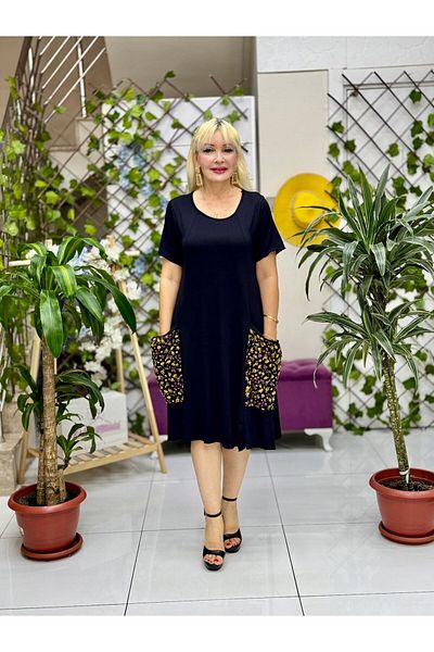 Punta Otantik Tv1018 Pocket Floral Viscose Dress Black