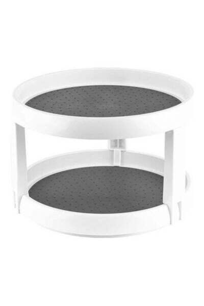 HALAMODO 2-Layered Rotating Kitchen Spice Storage Rack White/Grey 24.8x15.2cm