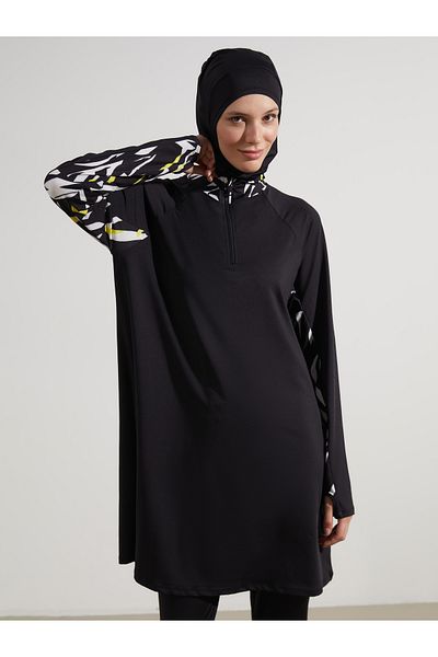 LC Waikiki Women's Hijab Swimsuit Top with Stand Collar Pattern
