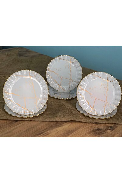 B&M White Marble Patterned Curved Dessert Plate 6 Pieces