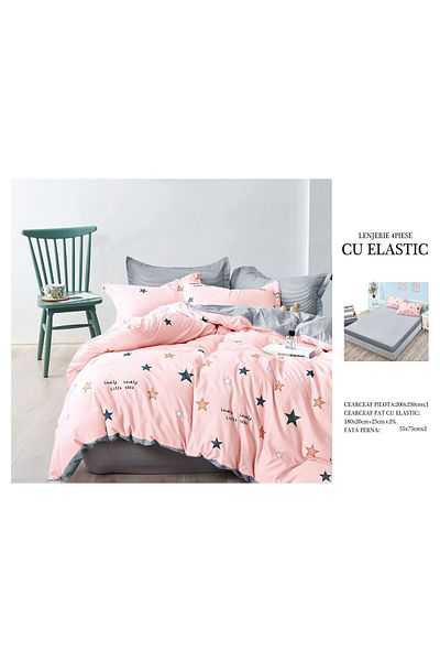 CHIRASO CHIRASO 4-Piece Bedding Set, Satin Cotton, Fitted Sheet 180x200 cm, 2 Pillowcases