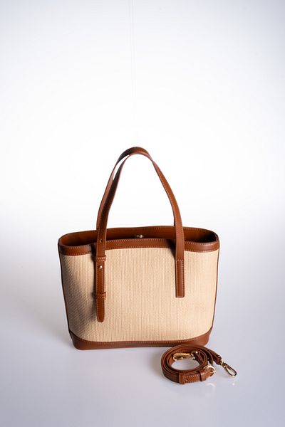 Oblavion Adjustable Hand and Shoulder Bag with Straw Look and Taba Piping Detail