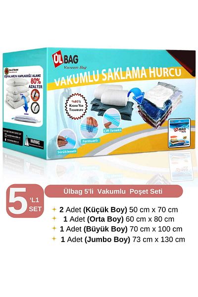 ÜLBAG Σετ 5 τσάντες αποθήκευσης κενού (2M+1L+1XL+1XXL) Σάκος κενού - Σακούλα κενού