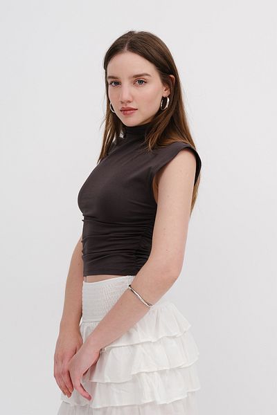 Addax Stand Collar Basic T-Shirt P1396-Dk1Dk8Asn75