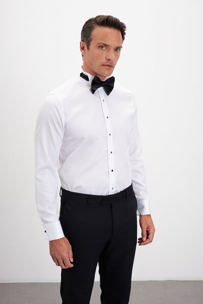 Paşahan Iron-Free 100% Cotton Non Iron Ata Collar Comfort Fit Tuxedo Shirt