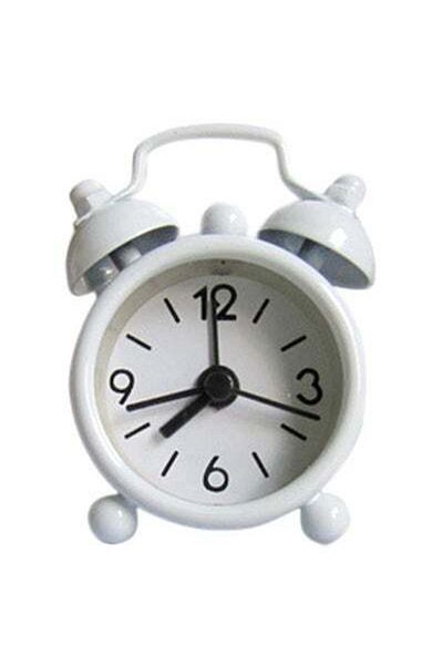 HALAMODO Mini Round Shape Alarm Clock White 6.3 x 4.3cm