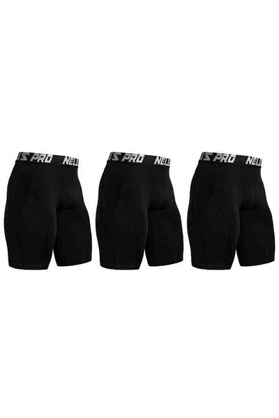 Generic 3-Piece Compression Quick Drying Workout Shorts Set Crow Black