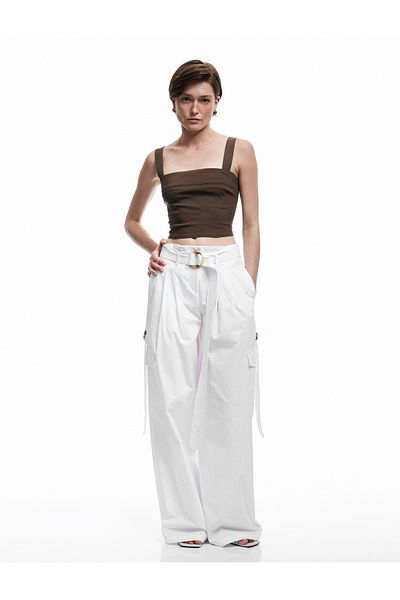 Koton Viscose Fabric Square Neck Thick Strap Crop Blouse