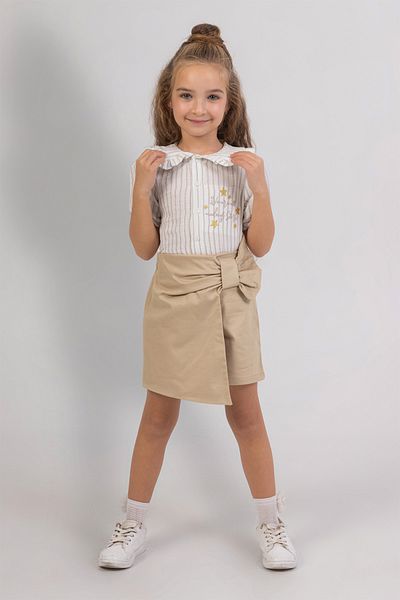DMB BOYS & GIRLS Girls' Short Sleeve Striped Shirt and Shorts Skirt Set