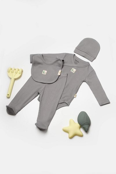 BabyCosy Organic Wear Baby 4-Piece Long Sleeve Set, 50% Bamboo 50% Organic Cotton, Baby - Newborn - Csyb9011