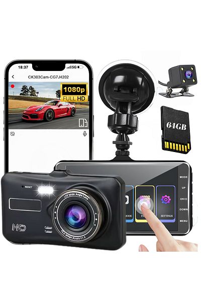 ATOMKIT Car Camera Touchscreen, 64g Card Included, 1080p, 150p Angle, Loop Recording. Nightvision, senzorg