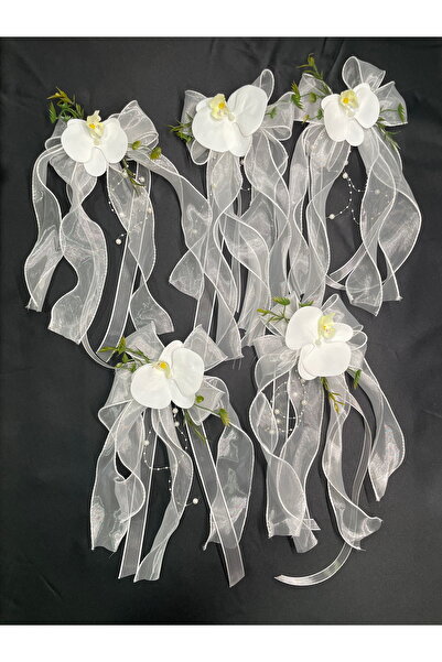 Hobi Stok 5’li Bohça Süsü, Beyaz Orkideli Konvoy Süsü, Gelin Damat Çeyiz Nika...