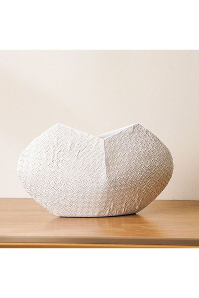 Danube Home Ava Polyresin Cane Texture Vase White 35.5X13X20.5Cm | Polyresin Vase Home Decor