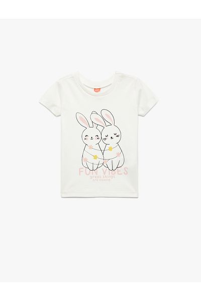 Koton Short Sleeve Crew Neck Rabbit Printed Cotton T-Shirt