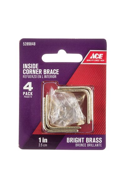 ACE 4-Piece Inside L Corner Brace Bright Brass 1 x 2.75inch