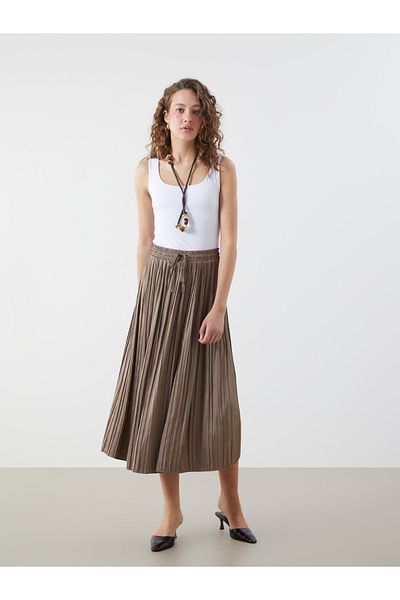 LC Waikiki Satin Pleated Skirt with Elastic Waist
