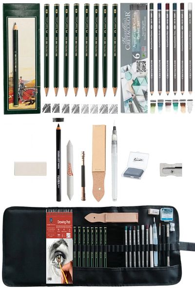 GLANCE Schoellershammer Drawing 180 Gr A5 20 Yp Graduated Pencil Cretacolor Set of 6 Aquarell Pen Holders