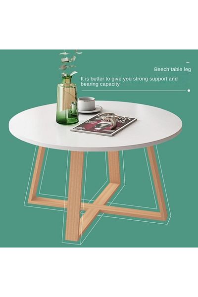 COOYA 2-piece round coffee table set, wooden frame, durable, stackable or split, easy to assemble, white