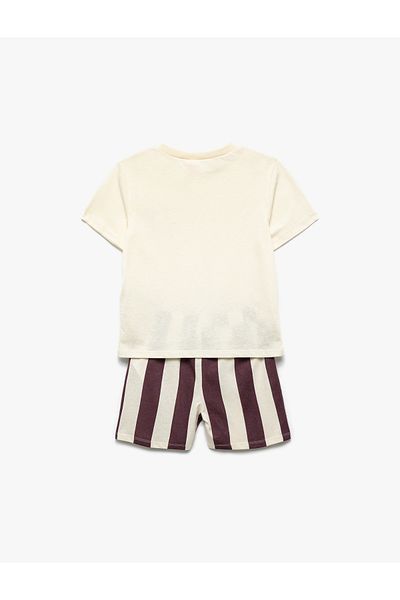Koton Printed Short Sleeve Crew Neck Cotton T-Shirt and Shorts Set