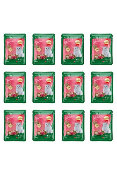 SmartHeart Pouch Adult Cat Wet Food Chicken with Rice and Tuna 85 g x 12
