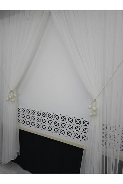 Art Perde Double Breasted Tulle Curtain 4 Balls Ornamental Rope Included Regular Pleat 1/3