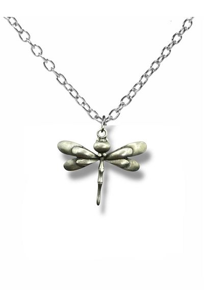 Herşey Nota Silver Color Unisex Metal Necklace with Dragonfly Figure – Elegant and Meaningful Design – 60 cm Chain