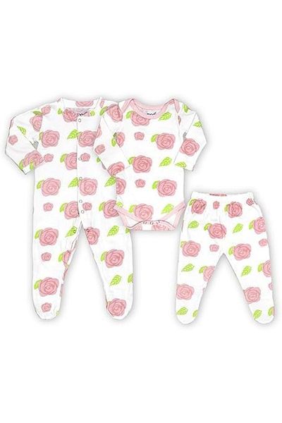 THE MOON Brand Organic Baby 3 in 1 Gift Set Romper, Body Suit, Jogger – for 3-6 Months Full Sleeve