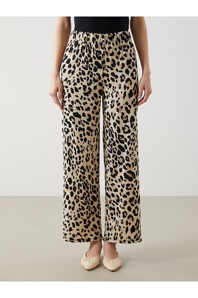 LC Waikiki Leopard Print Women's Trousers with Elastic Waist