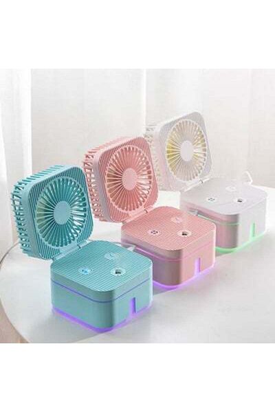 HALAMODO 2-In-1 USB Rechargeable Magic Cube Folding Fan Mist Humidifier Pink 12.4cm