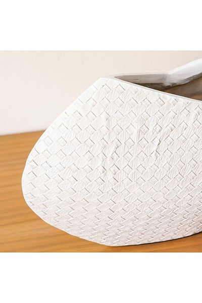 Danube Home Ava Polyresin Cane Texture Vase White 35.5X13X20.5Cm | Polyresin Vase Home Decor