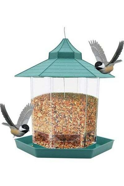 HALAMODO Plastic Hanging Bird Food Container Green/Clear
