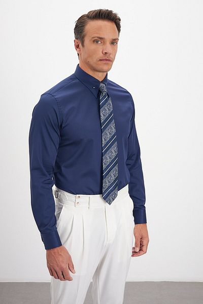 Paşahan Comfort Fit 100% Cotton Men's Shirt with Lapel Pin