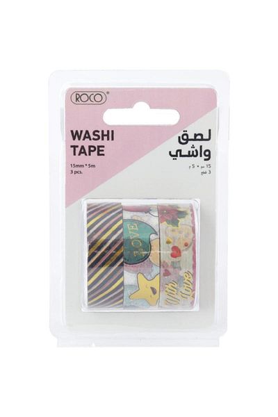 Roco Washi Tape Set – 3 Reels, 15mm x 5m, Assorted Colors