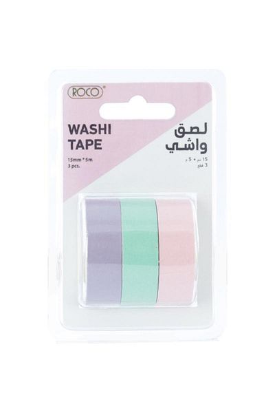 Roco Washi Tape – 3 Reels, 15mm x 5m, Assorted Colors