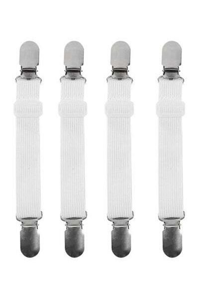 HALAMODO 4-Piece Bed Sheet Mattress Fastener Set White/Silver 18x2x0.2cm