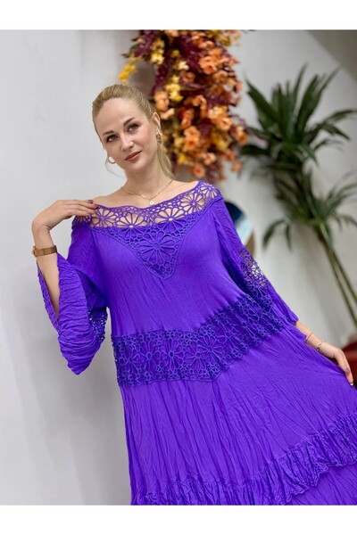 Punta Otantik VL12008 Λεπτομέρεια γιακά Voile Φόρεμα Μωβ