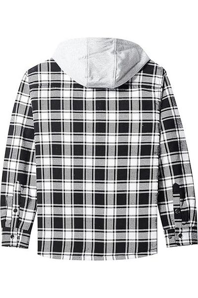 Kefitevd Men's flannel jacket with hood, padded, 100% cotton, KEFITEVD
