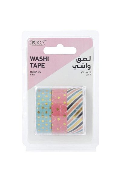 Roco Washi Tape – 3 Reels, 15mm x 5m, Assorted Colors