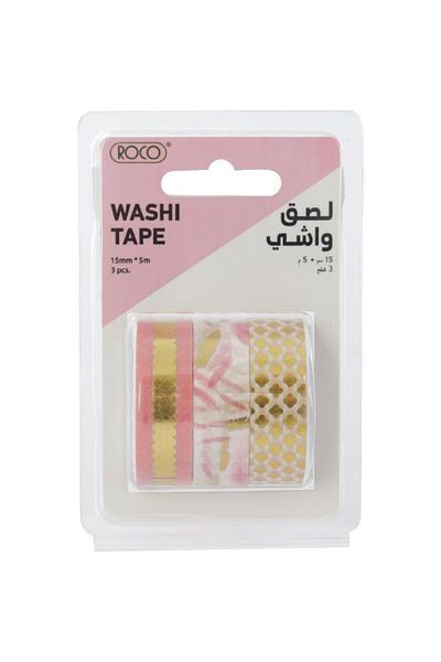 Roco Washi Tape Set – 3 Reels, 15mm x 5m, Assorted Colors