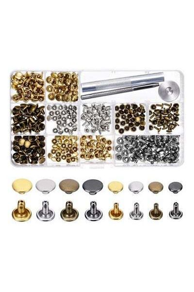 HALAMODO 240-Piece Leather Rivets Double Cap Stud Set Multicolour